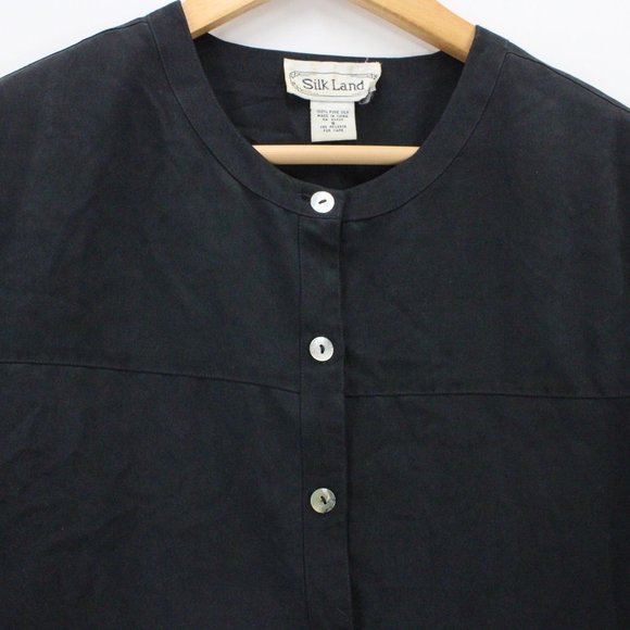 Vintage Silk Land Blouse Top Womens Black Button Front Long Sleeve Size Small S - Picture 5 of 9